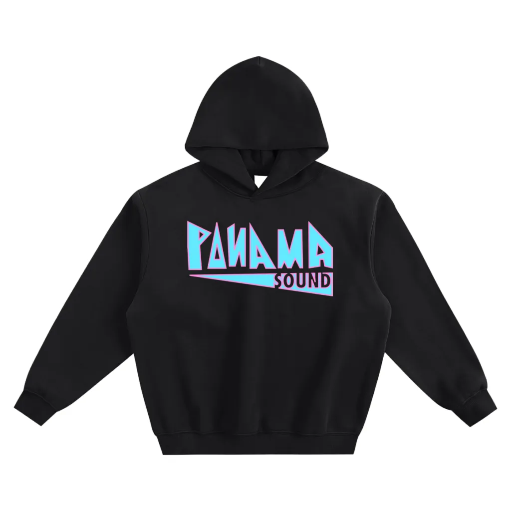 Photo of the Panama Sound logo hoodie, front.