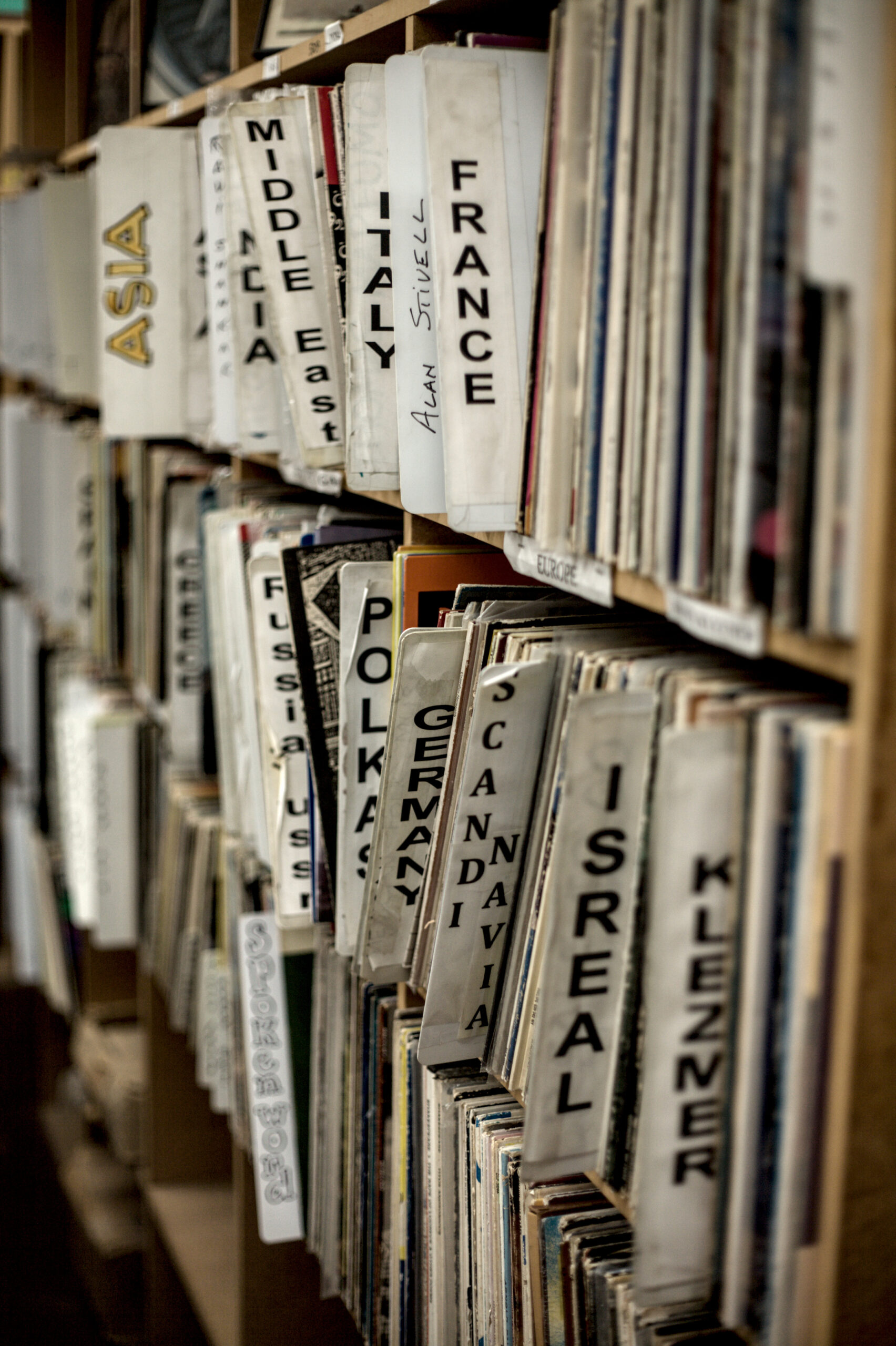 Photo of the world section of Downhome records.